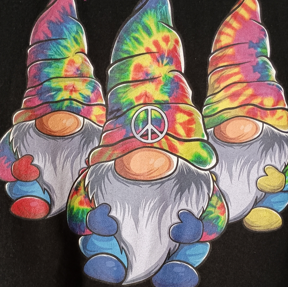 Tie Dye Gnomes Black‎ Tee Tshirt Size Medium Hippie Fairy Retro Boho Whimsigoth